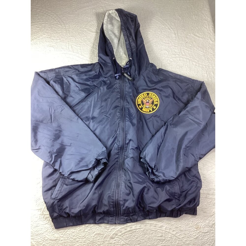United States Navy Embroidered Hooded Jacket * Charles River*Large Navy Blue*EUC